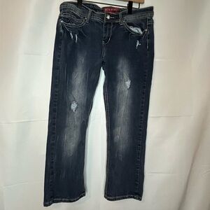 Red Rivet Women's Distressed Capris - Dark Blue